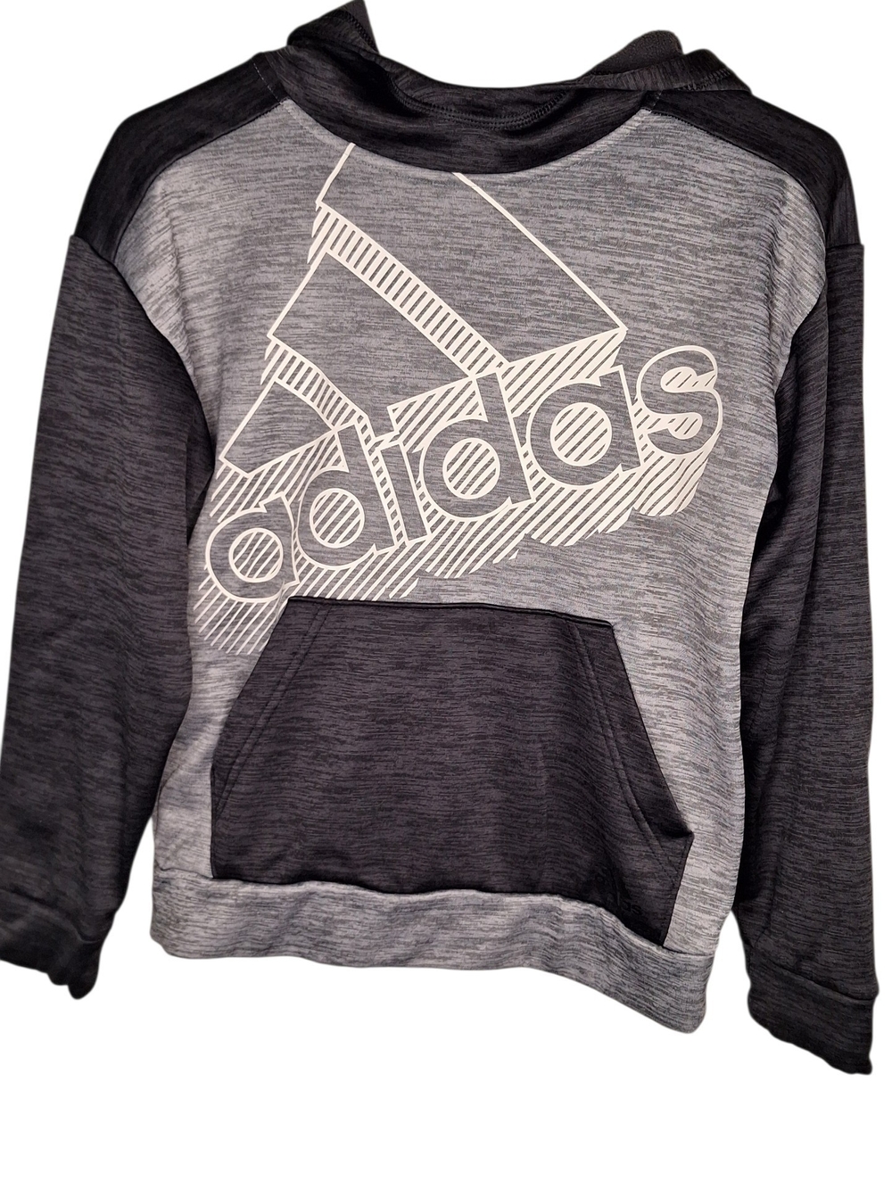adidas Gray Two-Tone Kids Hoodie with Large Logo